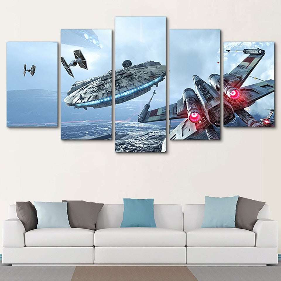 5 Piece Star Wars Movie Spaceship Battle Scene Wall Art Canvas