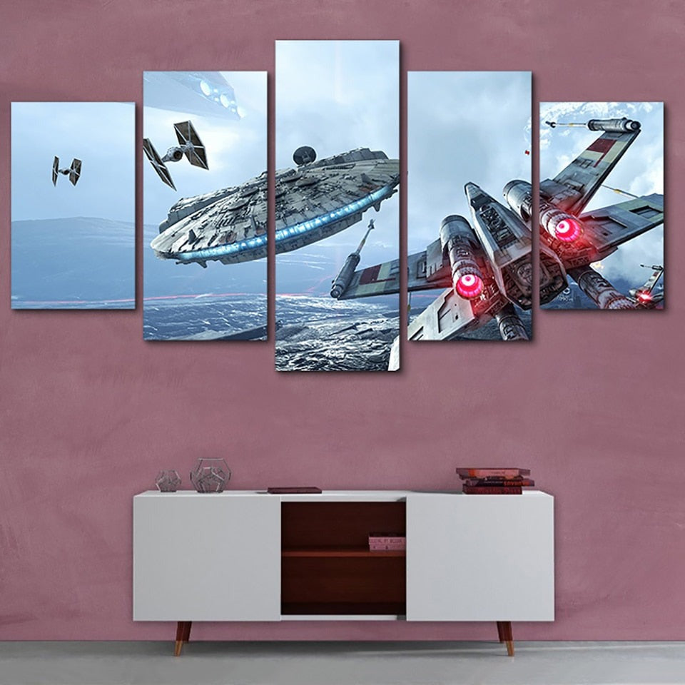 5 Piece Star Wars Movie Spaceship Battle Scene Wall Art Canvas