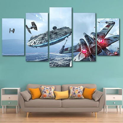 5 Piece Star Wars Movie Spaceship Battle Scene Wall Art Canvas