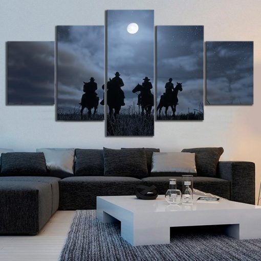 5 PieceRed Dead Redemption 2 Cowboys & Starry Night Wall Art Canvas