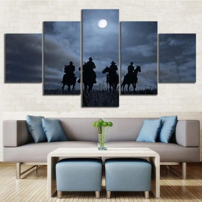 5 PieceRed Dead Redemption 2 Cowboys & Starry Night Wall Art Canvas