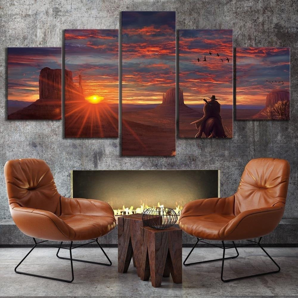 5 Piece Red Dead Redemption 2 Lonely In The Sunset Wall Art Canvas